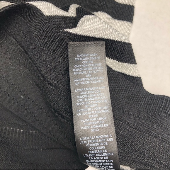 ⭐️NEW⭐️White House Black Market WHBM Strip Off-The-Shoulder Fringe Tunic Sweater - Picture 7 of 7